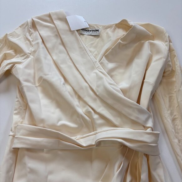 Chiara Boni Jodene Pleated Wrap Midi Dress Cream Wedding Evening Stretch Holiday - Picture 5 of 13